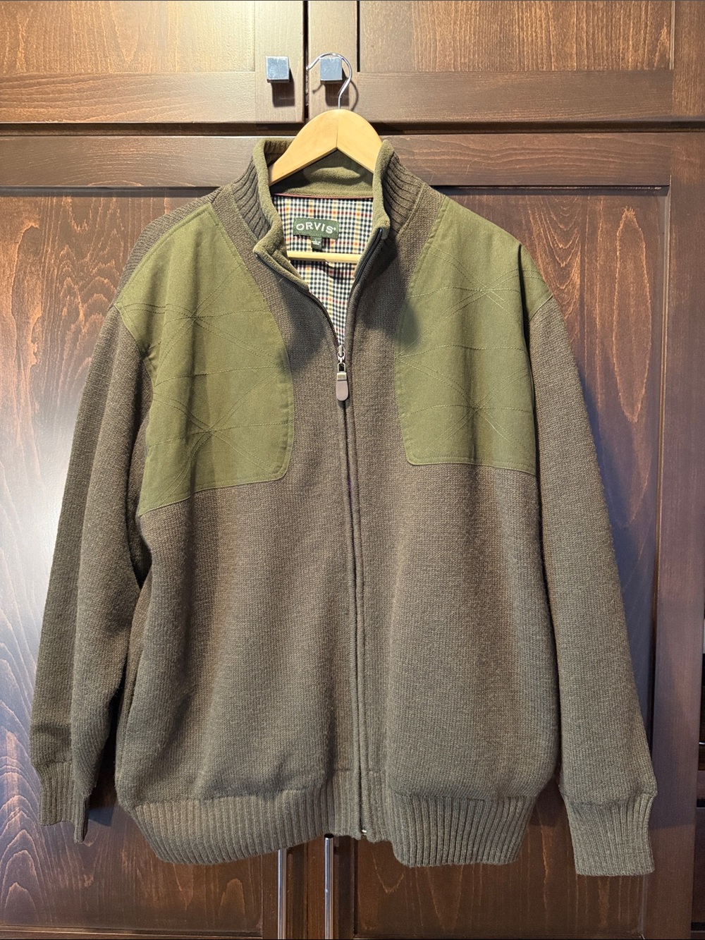 Orvis Men's Olive Green Full-Zip Sweater Jacket with Fleece Collar Size L